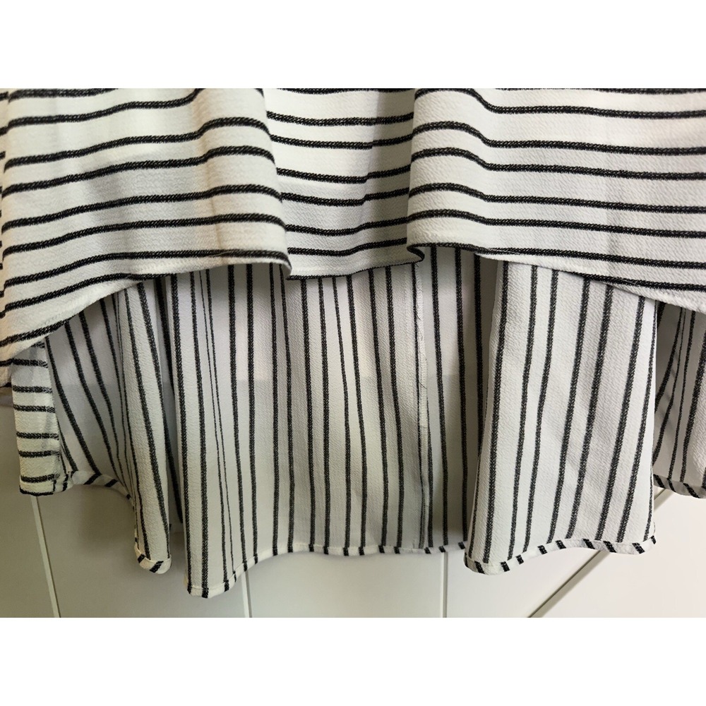 Halston Vintage 1976 Black Striped Hi-Low Off Shoulder Dress Pockets Size SP - Picture 4 of 7